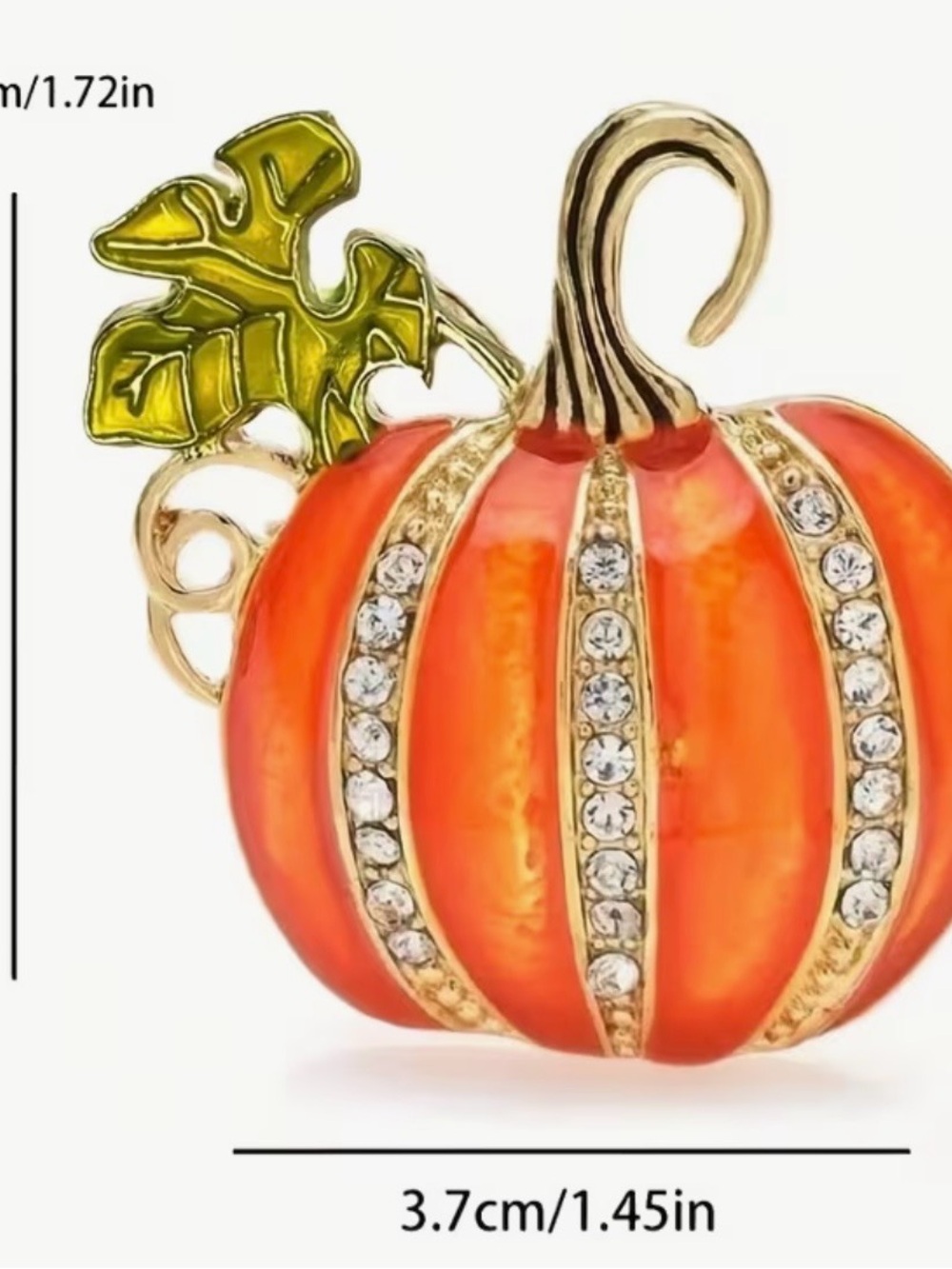 Gold-Tone Orange Pumpkin Brooch with Green Enamel Leaf - Picture 3 of 3